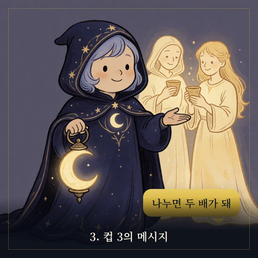 컵 3(Three of Cups) 웹툰 3컷 — 카드의 메시지