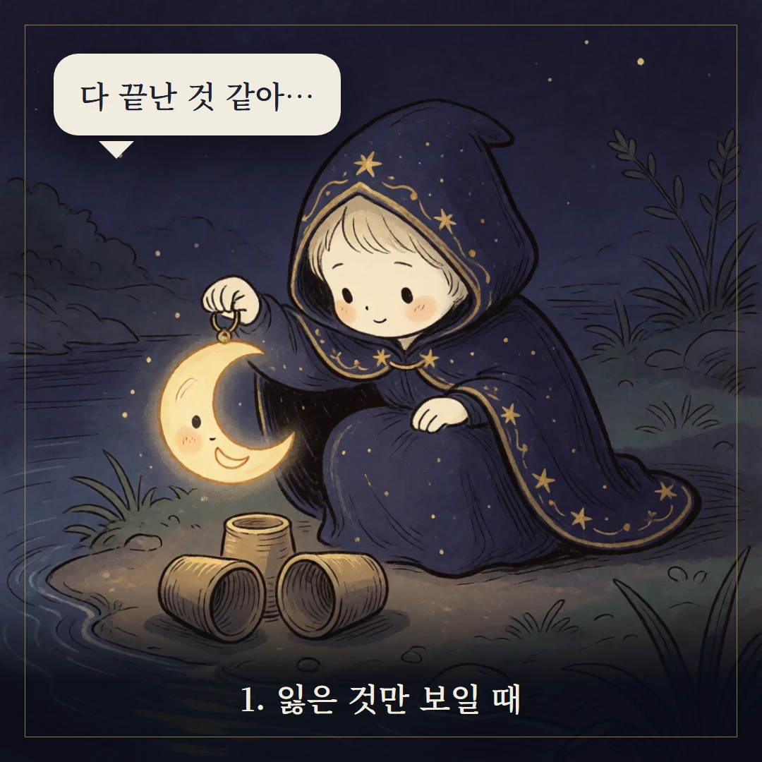 컵 5(Five of Cups) 웹툰 1컷 — 갈림길 앞에서