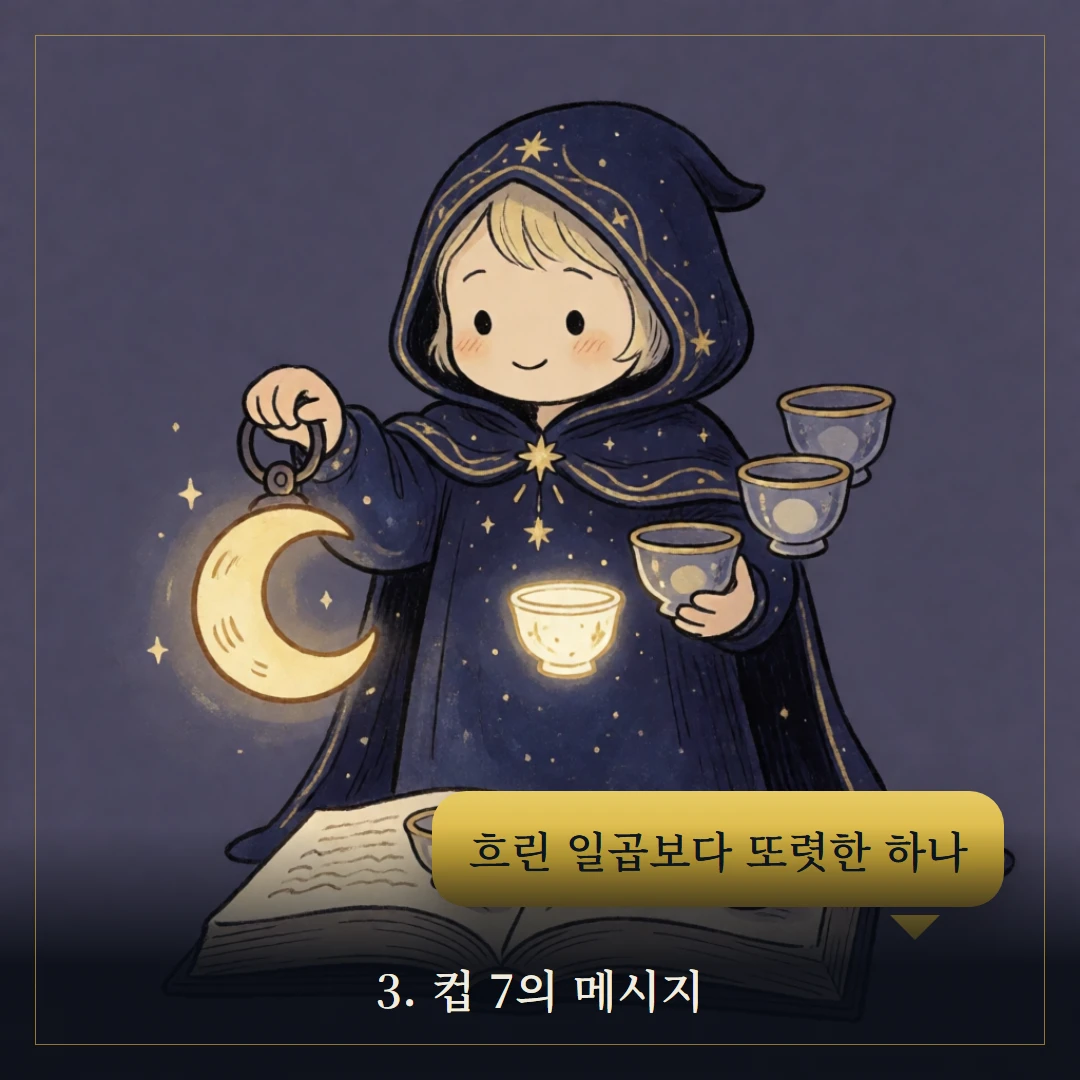 컵 7(Seven of Cups) 웹툰 3컷 — 카드의 메시지