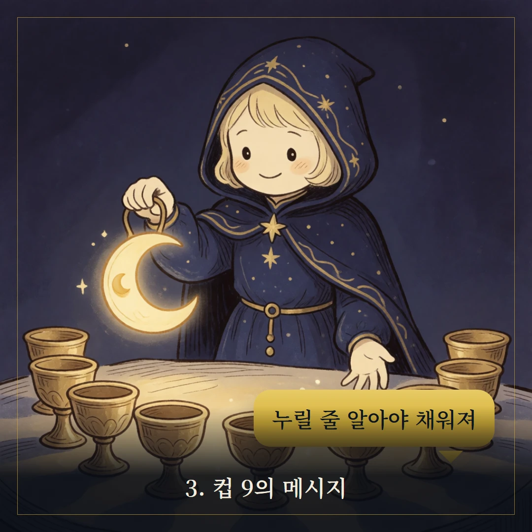 컵 9(Nine of Cups) 웹툰 3컷 — 카드의 메시지