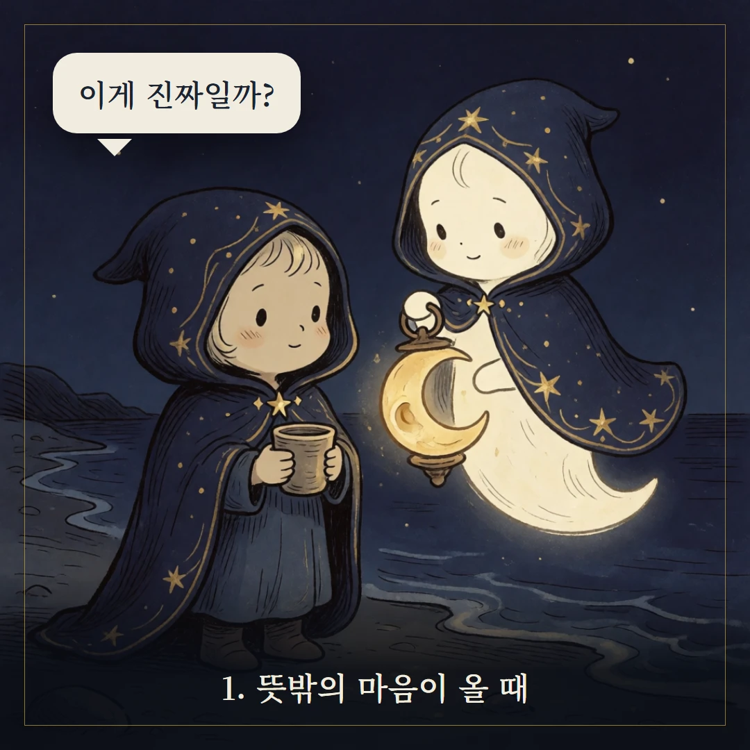 컵 시종(Page of Cups) 웹툰 1컷 — 갈림길 앞에서