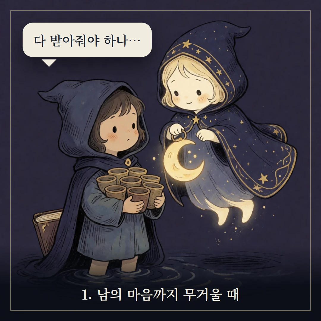 컵 여왕(Queen of Cups) 웹툰 1컷 — 갈림길 앞에서