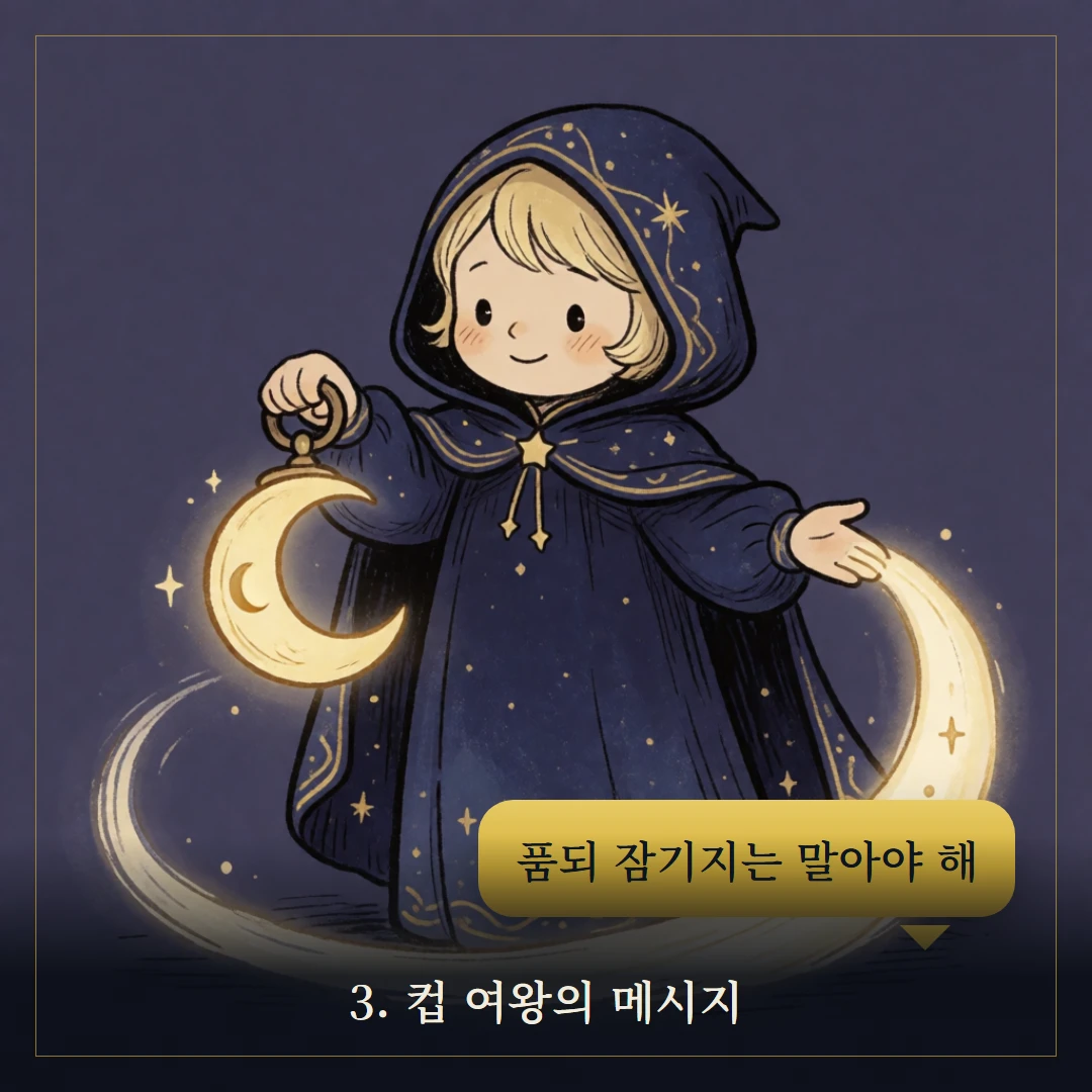 컵 여왕(Queen of Cups) 웹툰 3컷 — 카드의 메시지