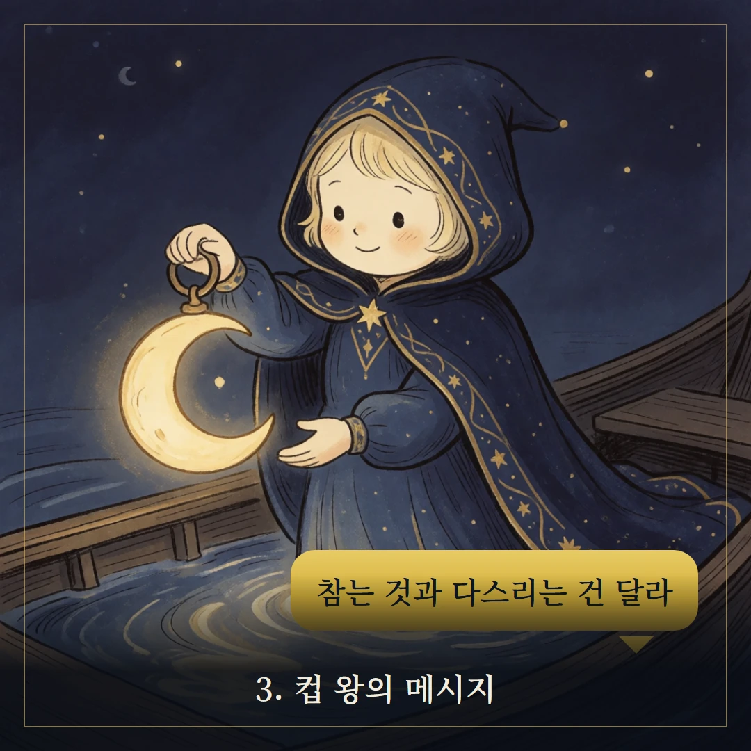 컵 왕(King of Cups) 웹툰 3컷 — 카드의 메시지