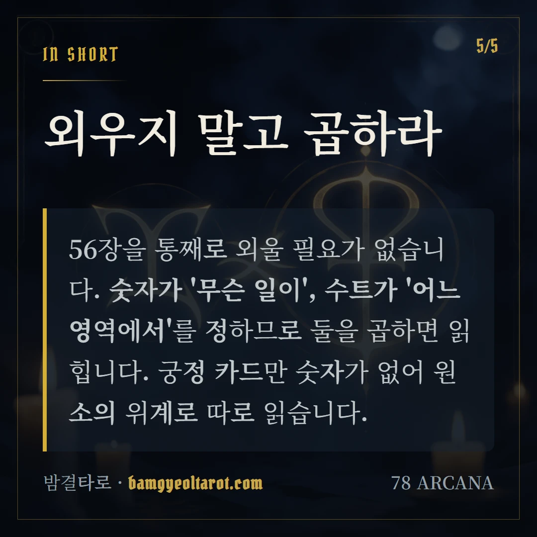 마이너 아르카나란? 56장 구조와 4원소 한 줄 정리