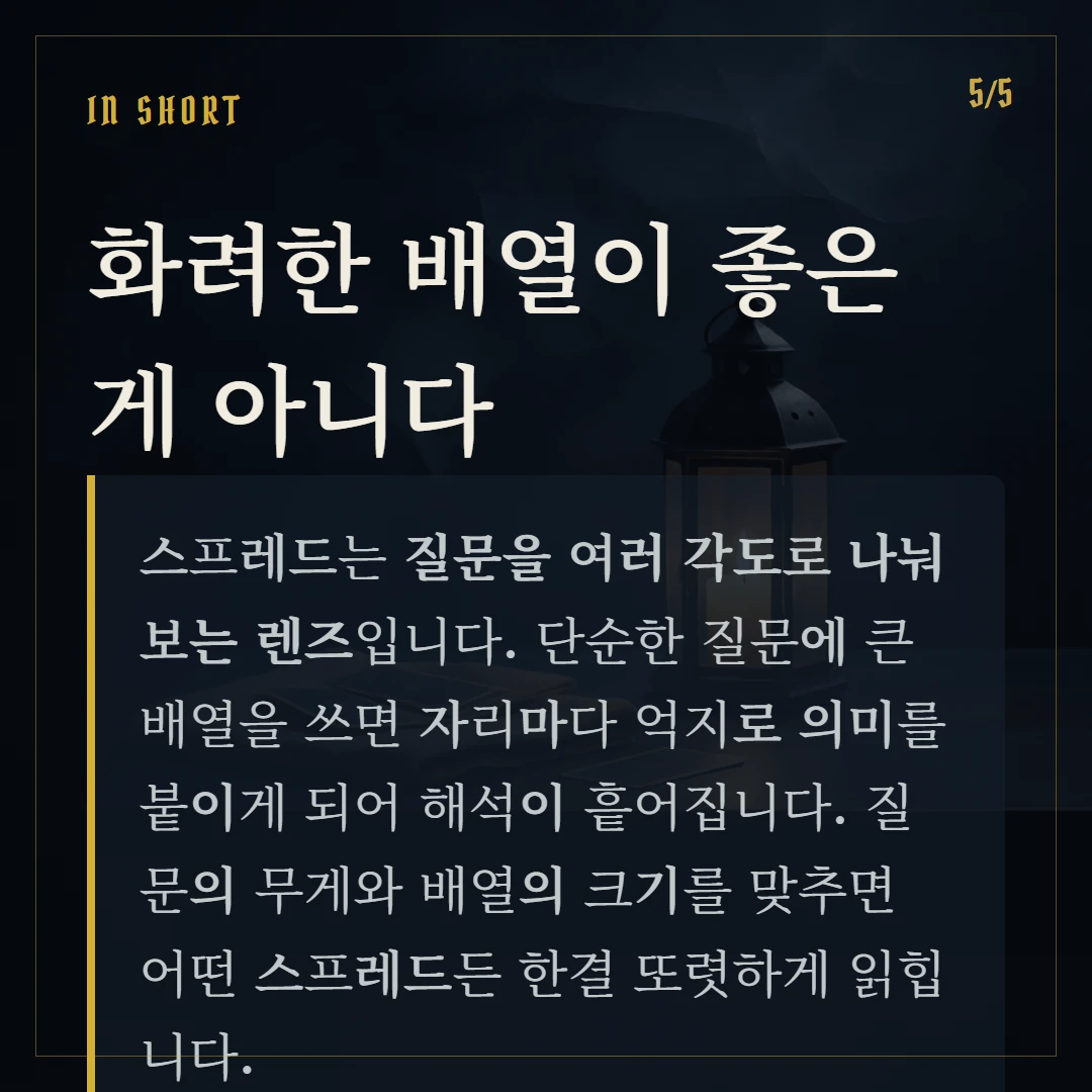 타로 스프레드 종류 — 3카드부터 켈틱크로스까지 한 줄 정리
