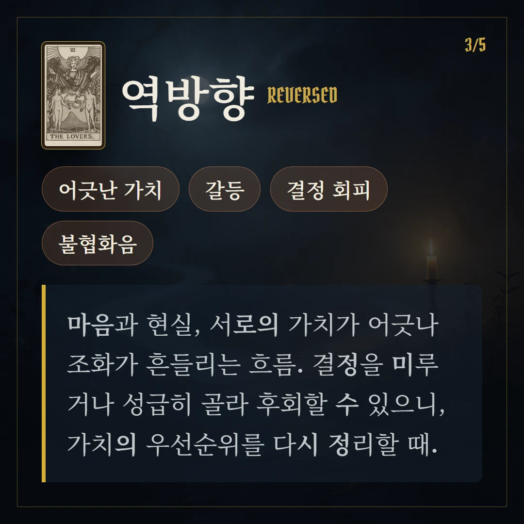연인(The Lovers) 역방향 키워드와 의미