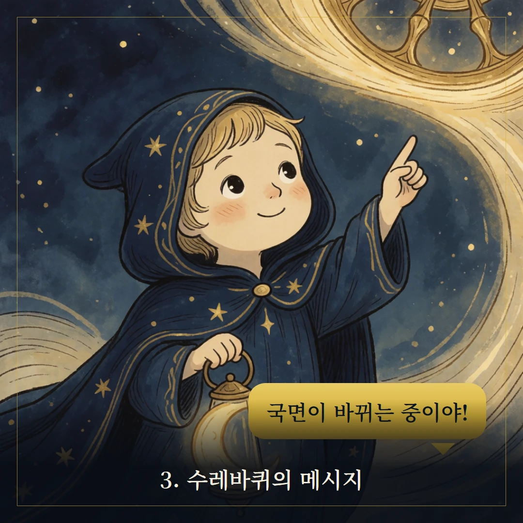 운명의 수레바퀴(Wheel of Fortune) 웹툰 3컷 — 카드의 메시지