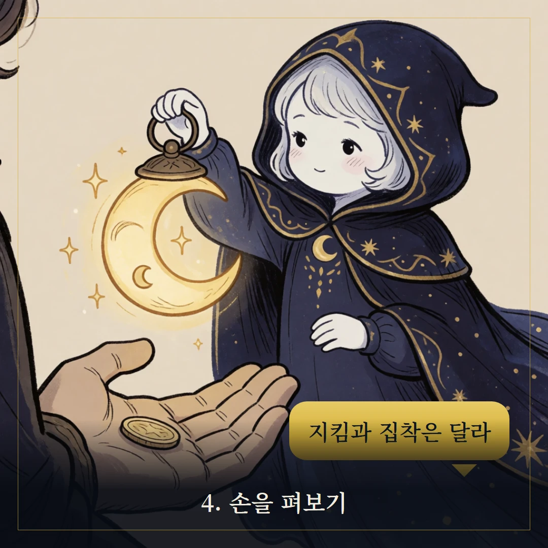 펜타클 4(Four of Pentacles) 웹툰 4컷 — 조언