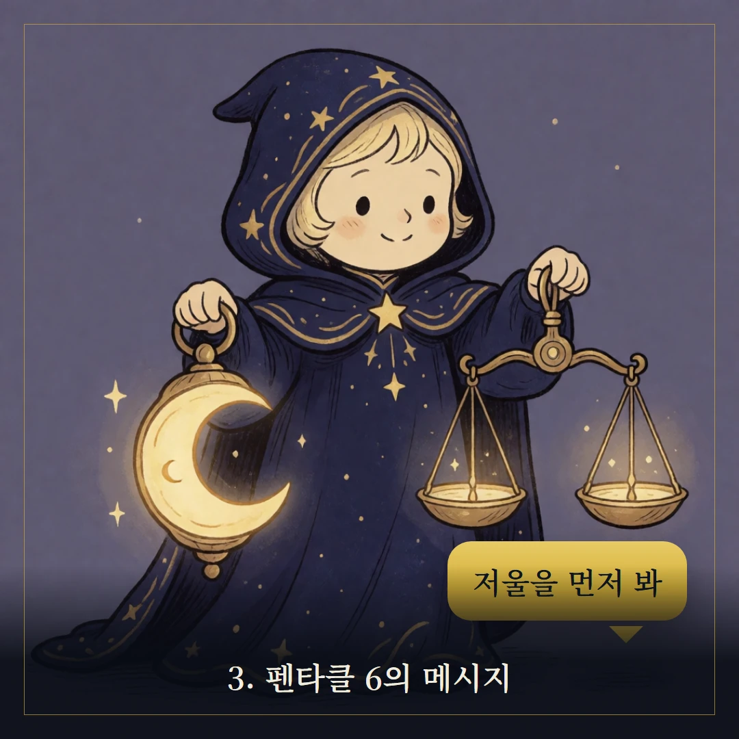 펜타클 6(Six of Pentacles) 웹툰 3컷 — 카드의 메시지