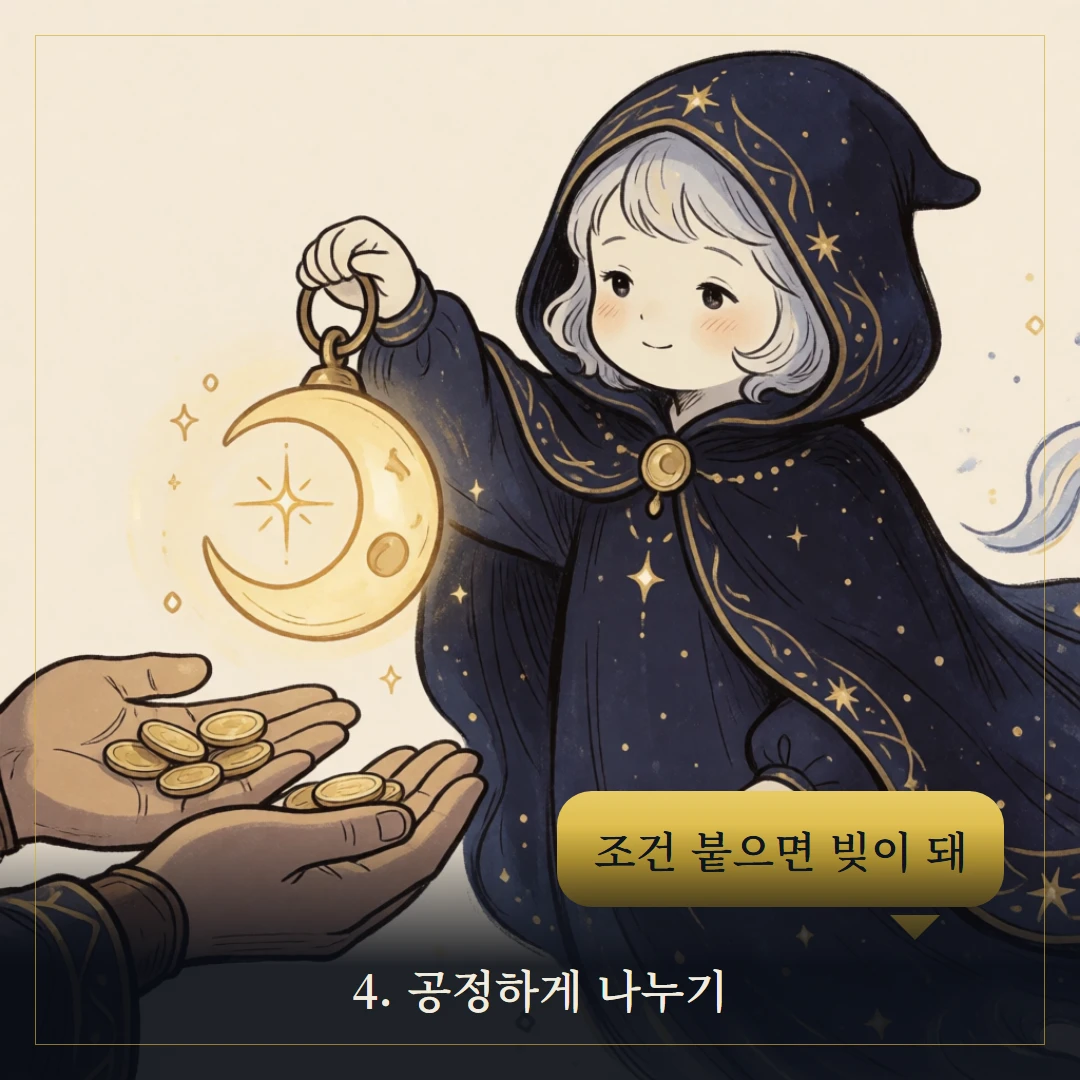 펜타클 6(Six of Pentacles) 웹툰 4컷 — 조언