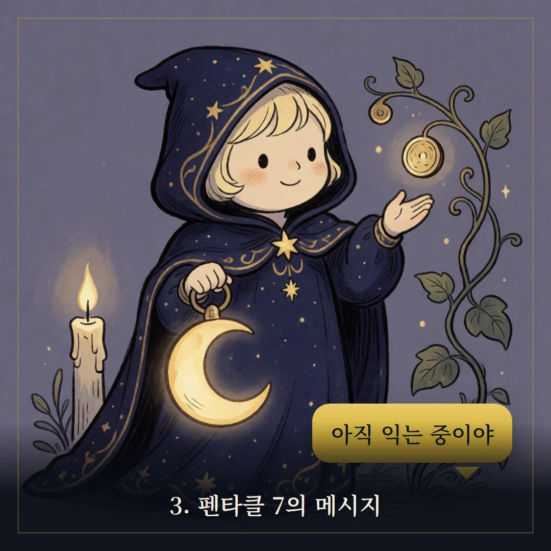 펜타클 7(Seven of Pentacles) 웹툰 3컷 — 카드의 메시지