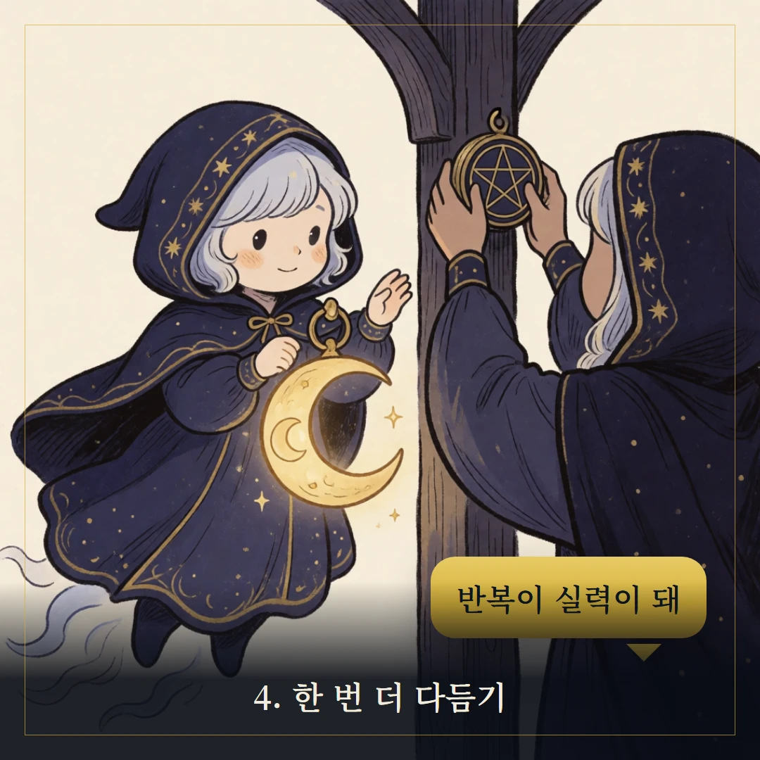 펜타클 8(Eight of Pentacles) 웹툰 4컷 — 조언