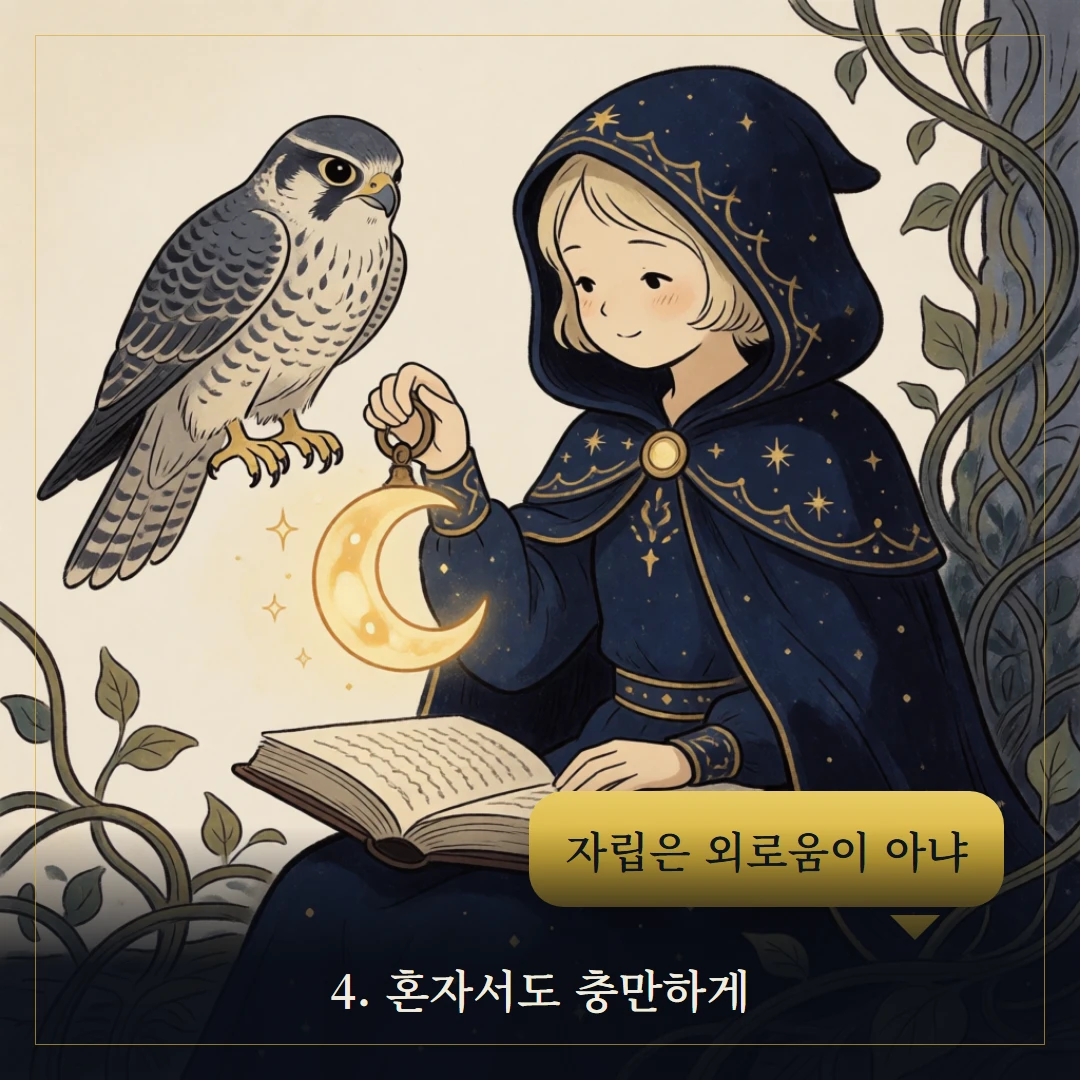 펜타클 9(Nine of Pentacles) 웹툰 4컷 — 조언