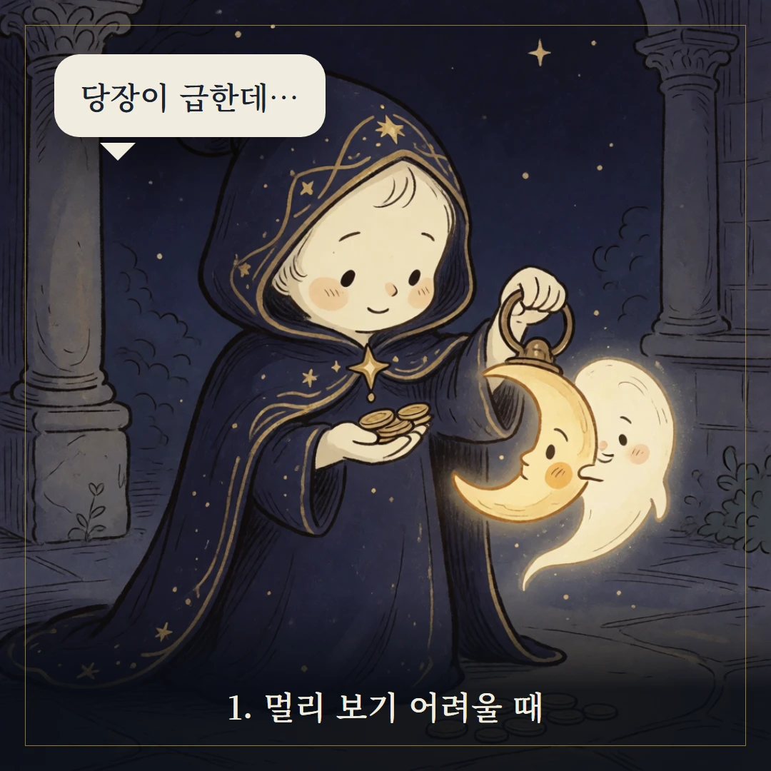 펜타클 10(Ten of Pentacles) 웹툰 1컷 — 갈림길 앞에서