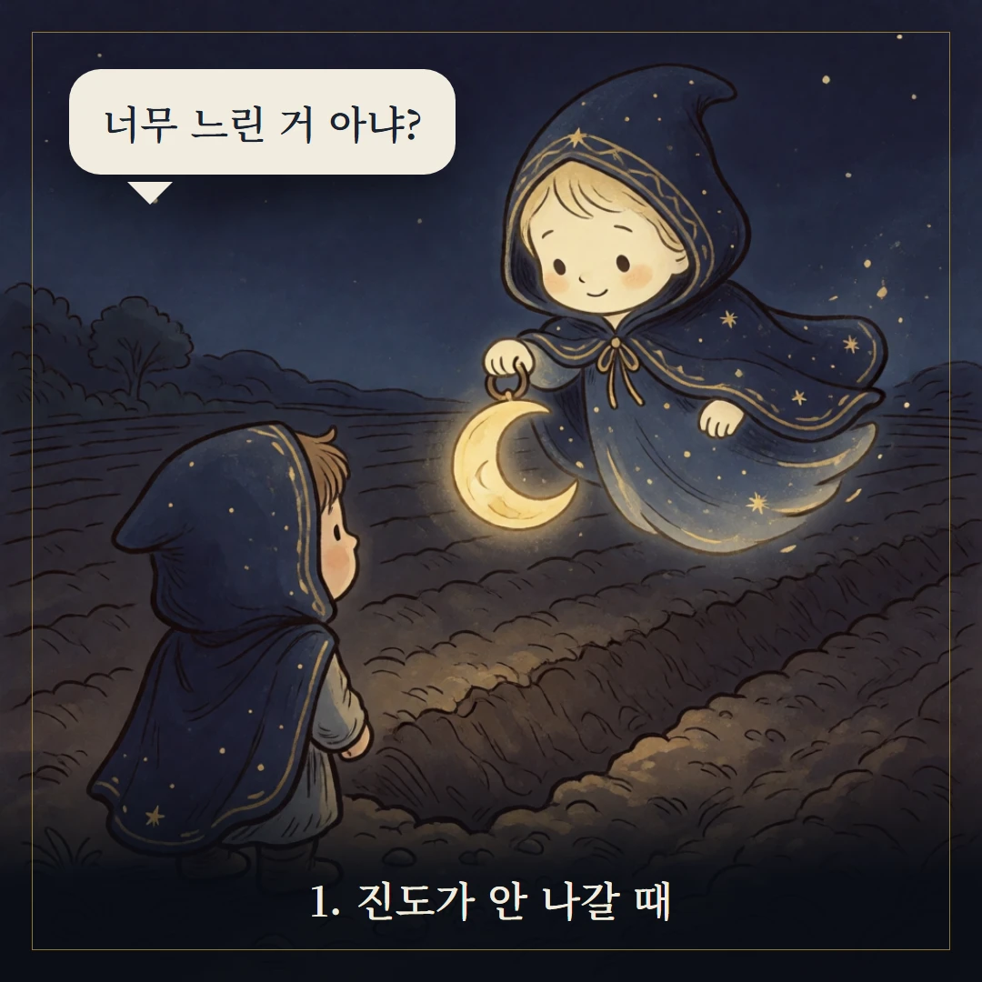 펜타클 기사(Knight of Pentacles) 웹툰 1컷 — 갈림길 앞에서