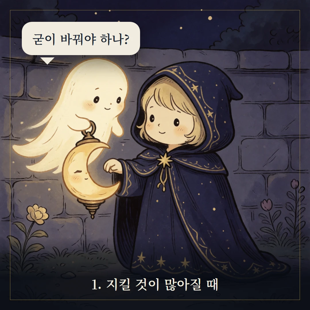 펜타클 왕(King of Pentacles) 웹툰 1컷 — 갈림길 앞에서