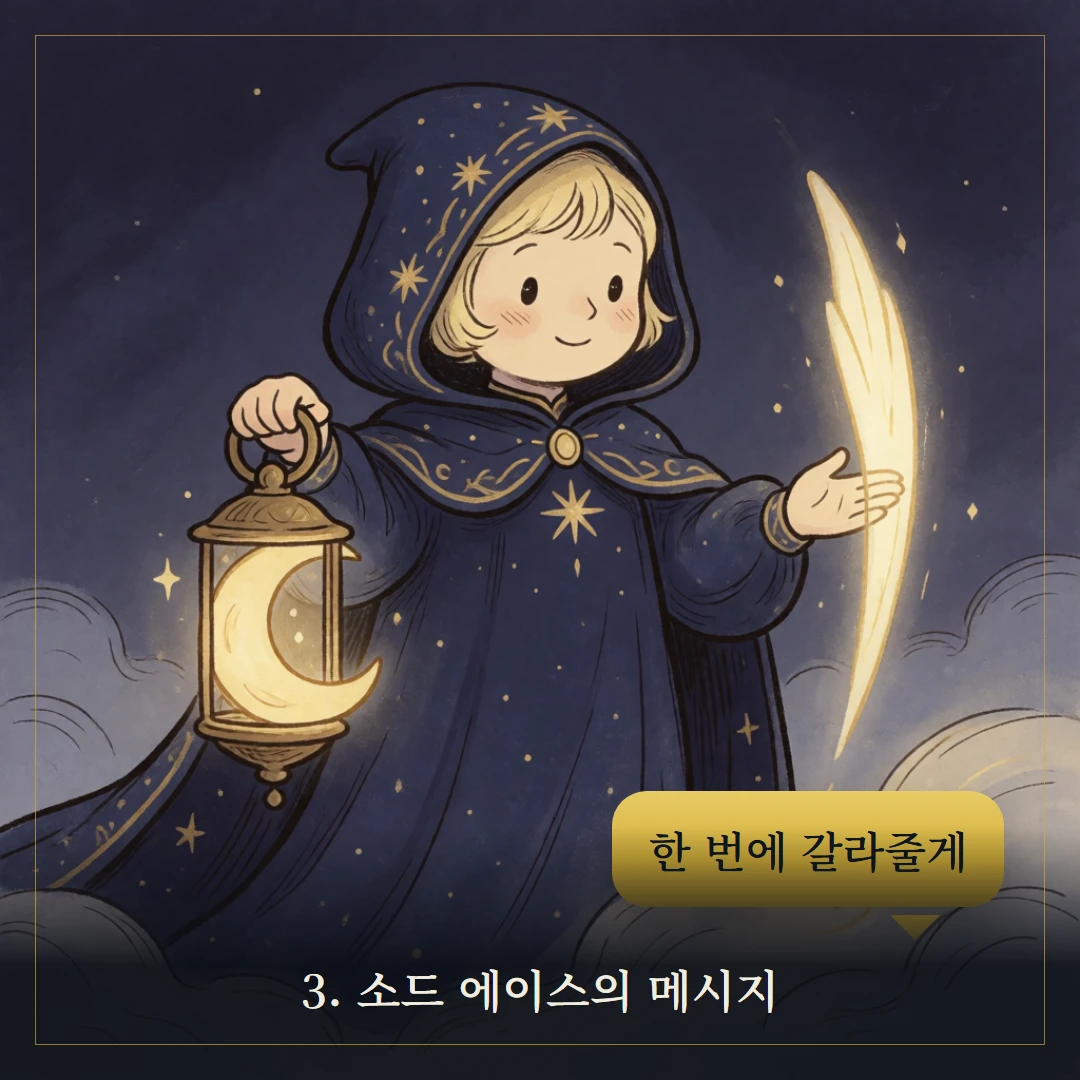 소드 에이스(Ace of Swords) 웹툰 3컷 — 카드의 메시지