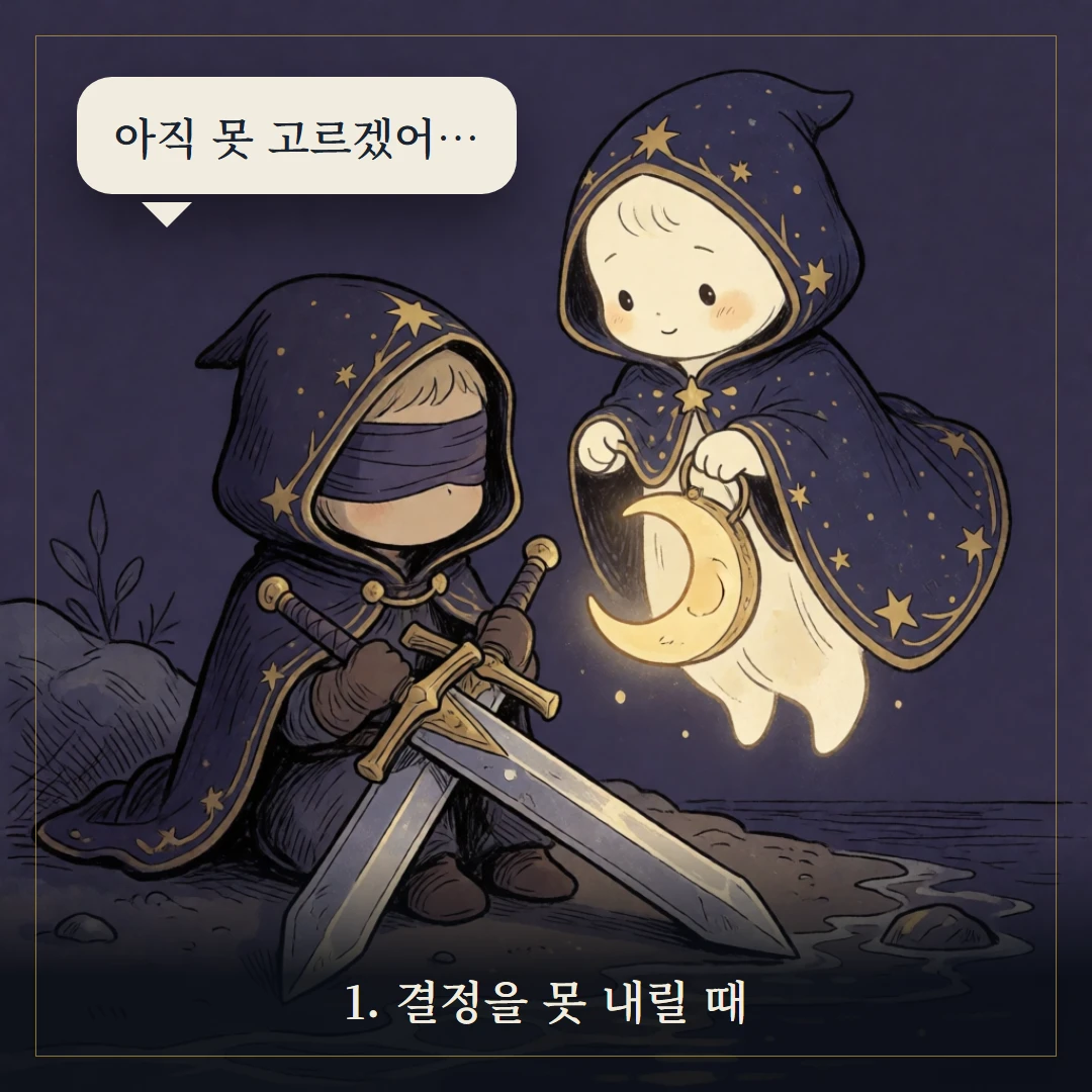 소드 2(Two of Swords) 웹툰 1컷 — 갈림길 앞에서