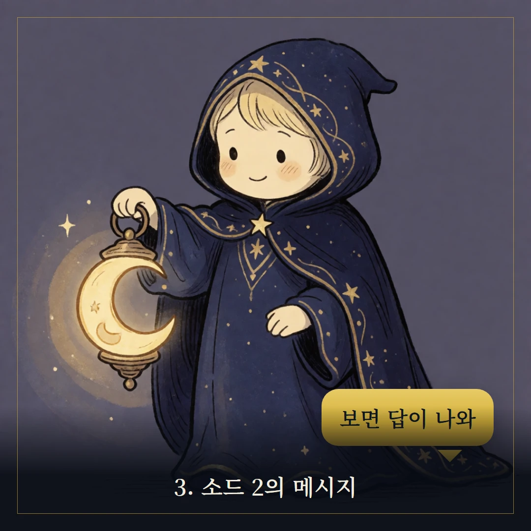 소드 2(Two of Swords) 웹툰 3컷 — 카드의 메시지