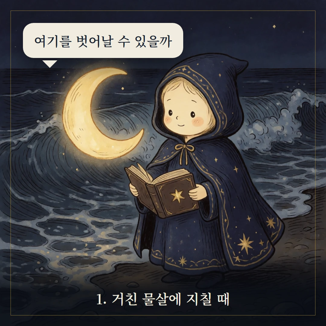 소드 6(Six of Swords) 웹툰 1컷 — 갈림길 앞에서