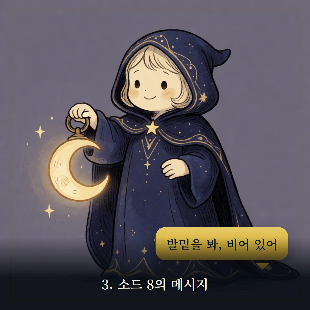 소드 8(Eight of Swords) 웹툰 3컷 — 카드의 메시지