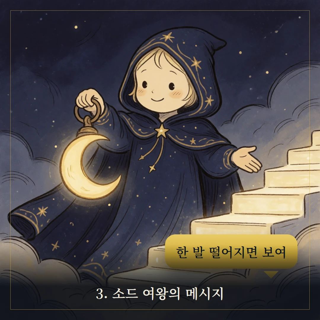 소드 여왕(Queen of Swords) 웹툰 3컷 — 카드의 메시지