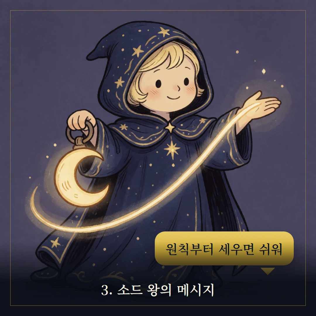 소드 왕(King of Swords) 웹툰 3컷 — 카드의 메시지