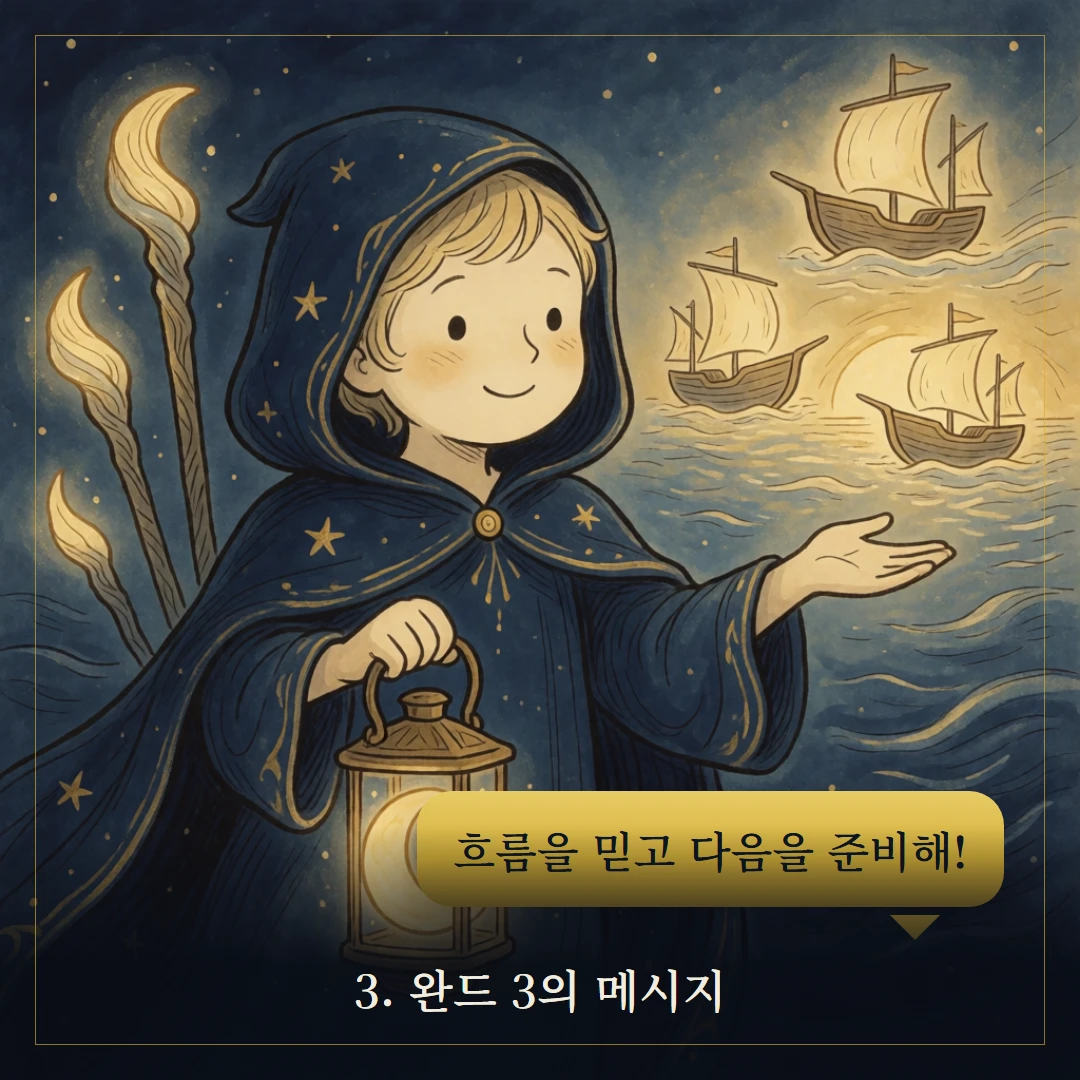 완드 3(Three of Wands) 웹툰 3컷 — 카드의 메시지